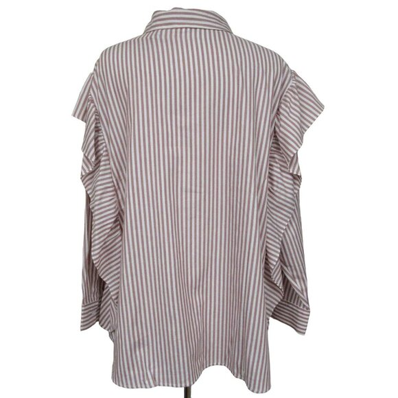 DR2 Daniel Rainn Dk Rose Pinstripe Ruffled Long Sleeve Button Up Shirt 3X NEW - Picture 4 of 8